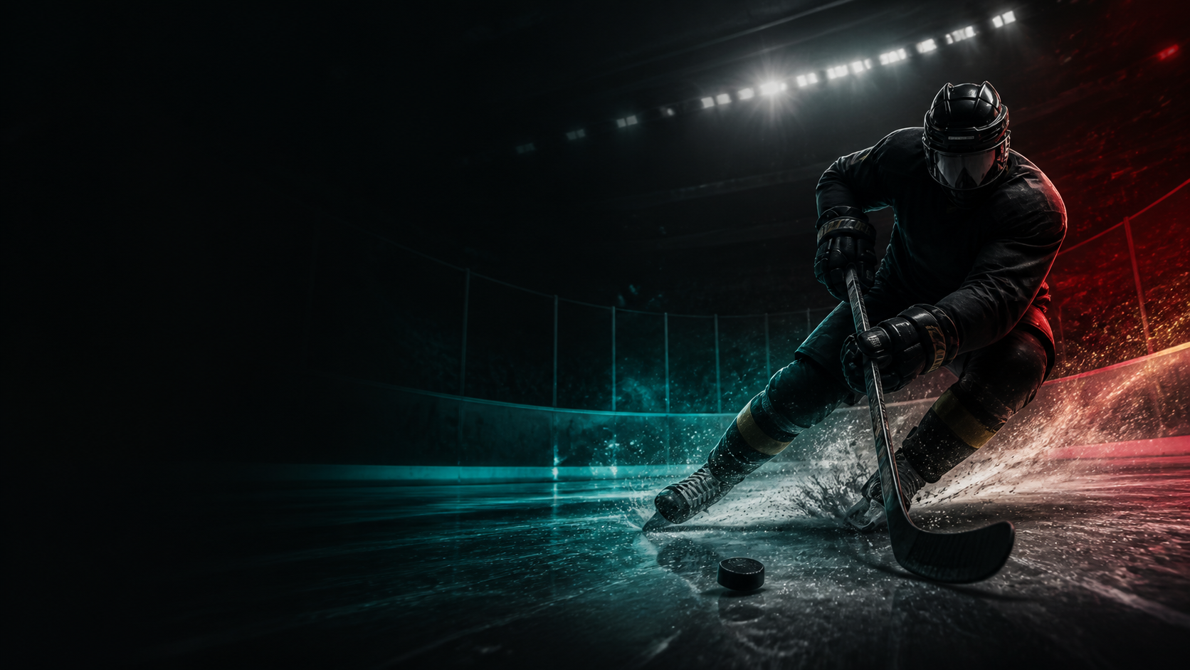 Anonymous hockey players on unbranded ice under arena lights